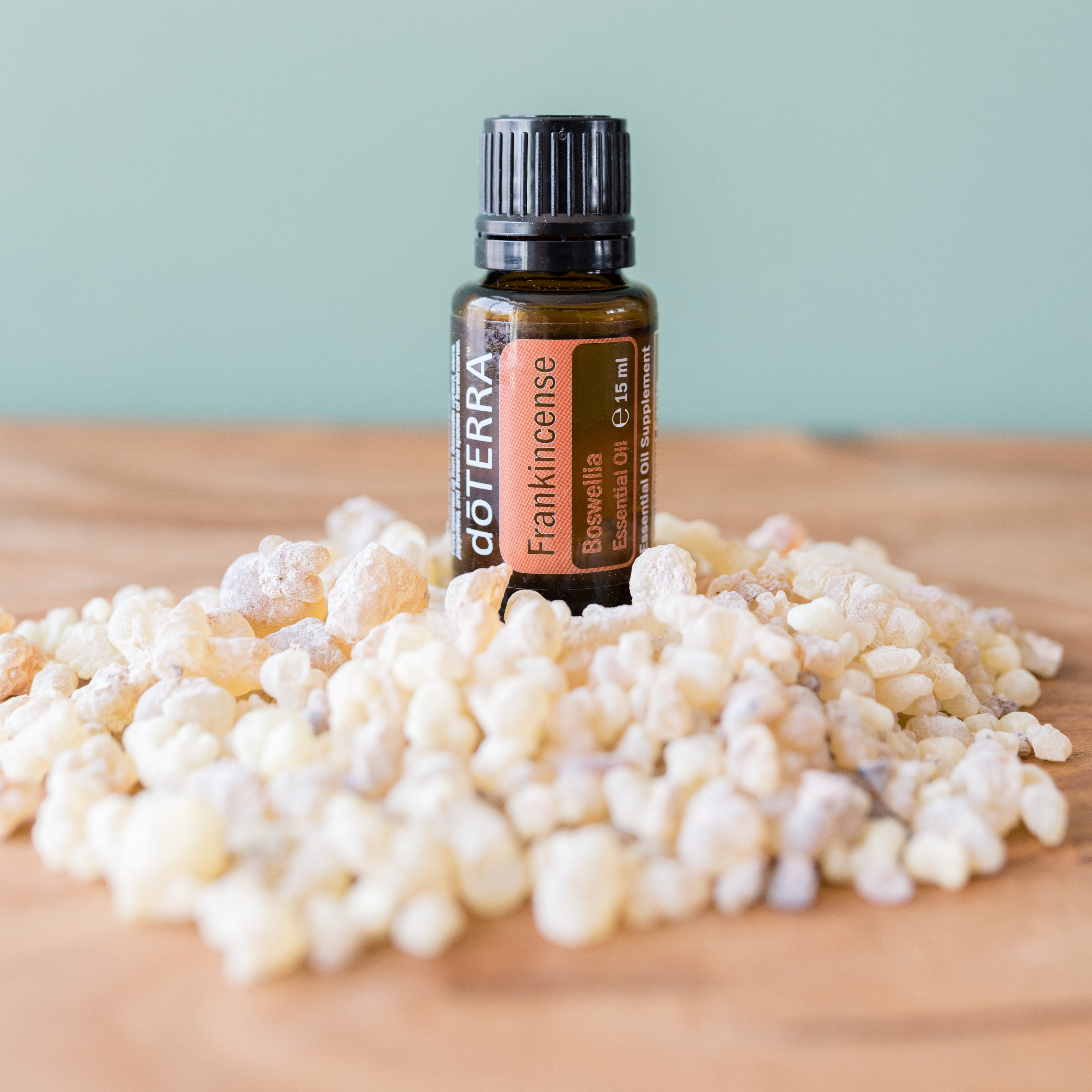 dōTERRA Frankincense oil beside frankincense resin
