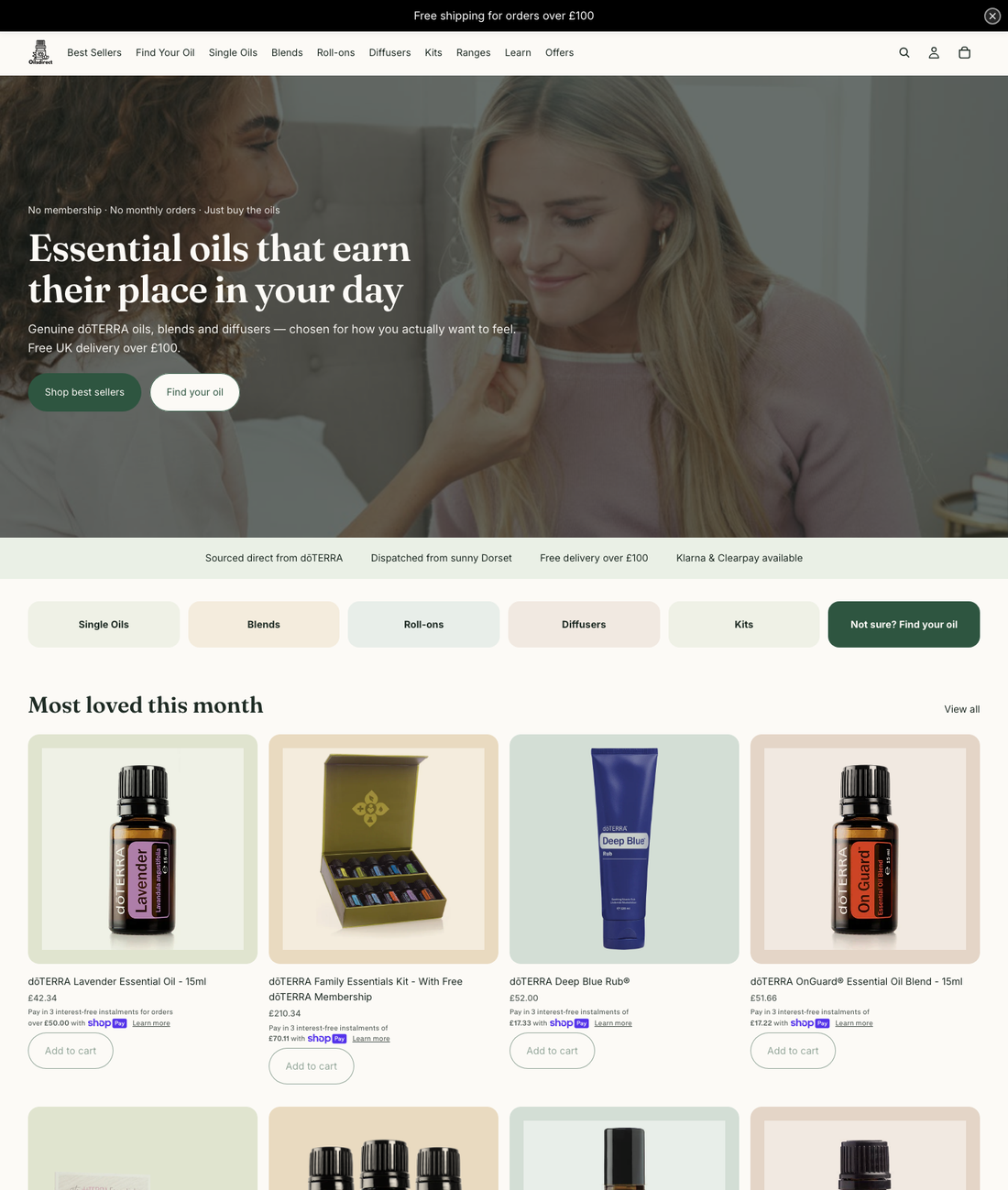 The Oils Direct shop front page