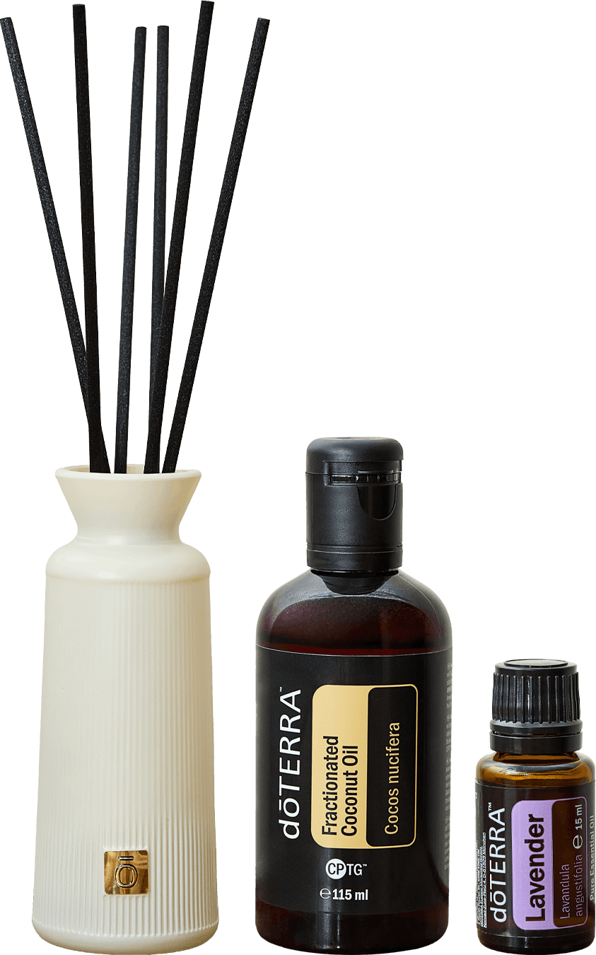 dōTERRA Lavender 15ml with glass reed diffuser bottle, reeds and Fractionated Coconut Oil